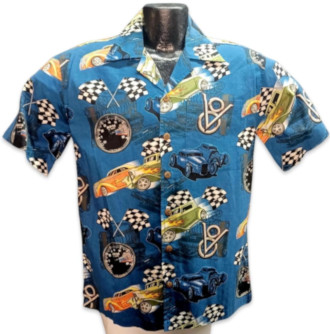 Hot Rod Drag Racer Hawaiian Shirt 55% Cotton 45% Rayon